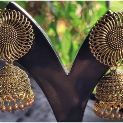 Gold toned jhumkis with beautiful dangling Pearls